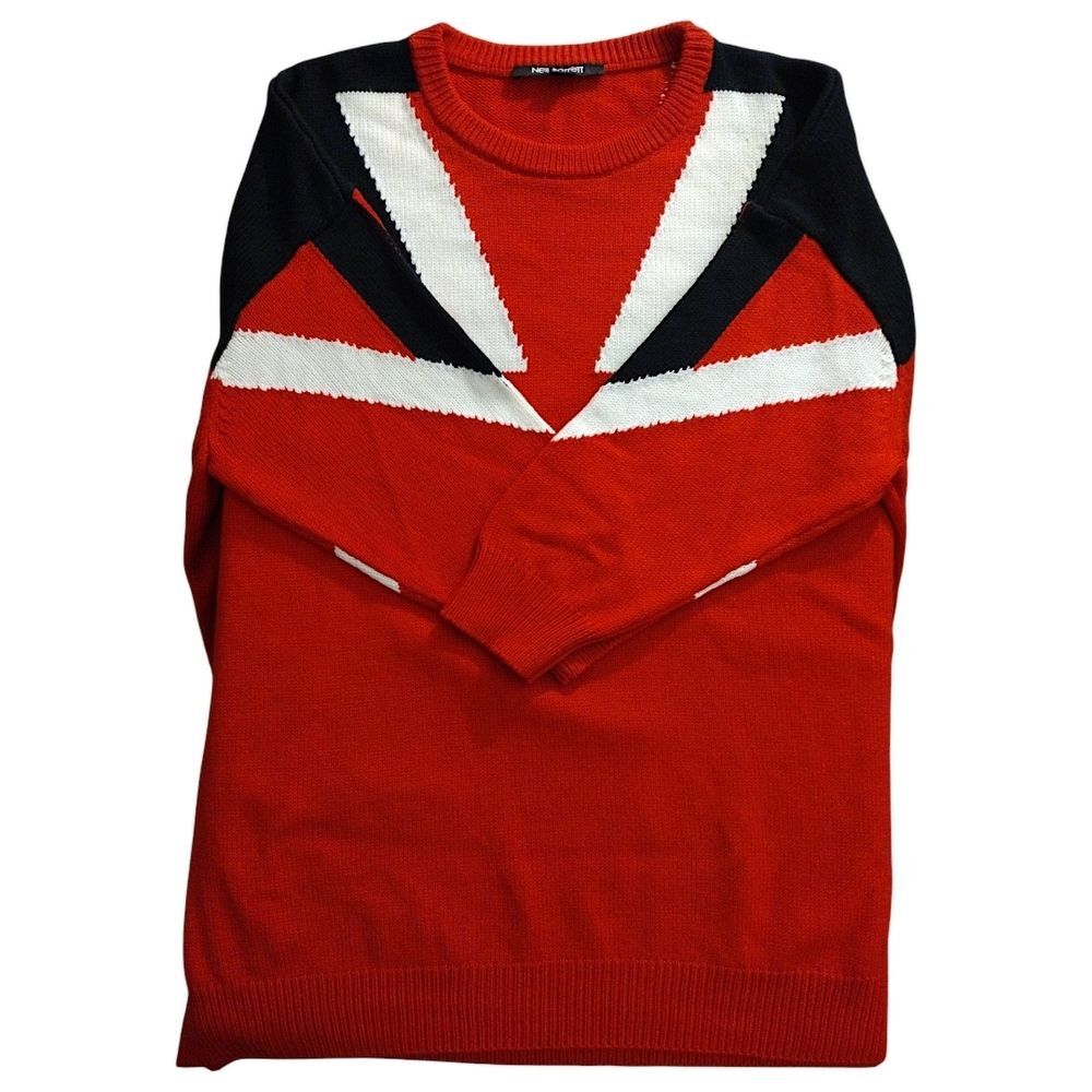 Neil Barrett Oversize Fit Modernist Alpaca Wool Sweater, Large, Red/Black/White - Picture 3 of 9